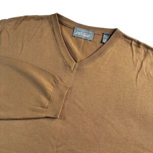 Lord & Taylor Men's Sweater Tan Brown Sz XL  V-Neck Long Sleeve Pullover Knitted